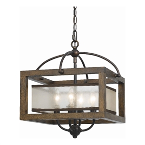 Pemberly Row 4-Bulb 240W Pendant with Frame and Organza Shade in Brown