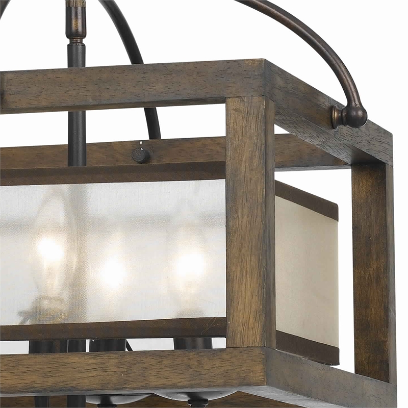 Pemberly Row 4-Bulb 240W Pendant with Frame and Organza Shade in Brown