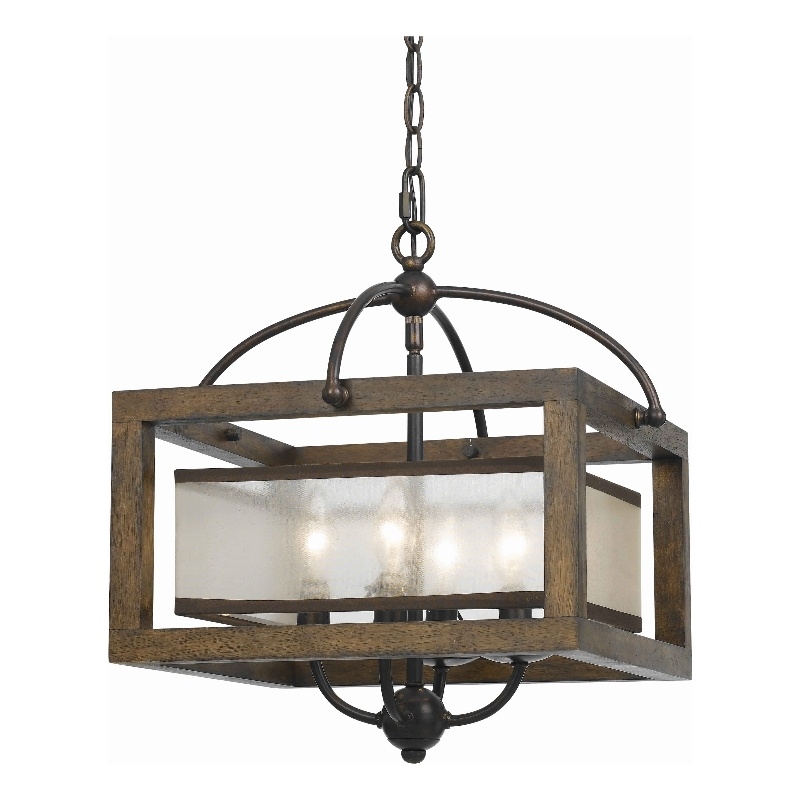 Pemberly Row 4-Bulb 240W Pendant with Frame and Organza Shade in Brown