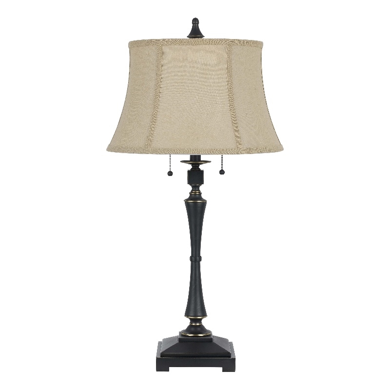 Pemberly Row 120W 2-Bulb Table Lamp with Bell Shade in Beige and Black