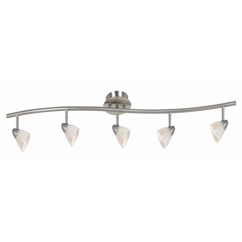 Pemberly Row 5-Light Track Fixture with Glass Shades in White & Silver