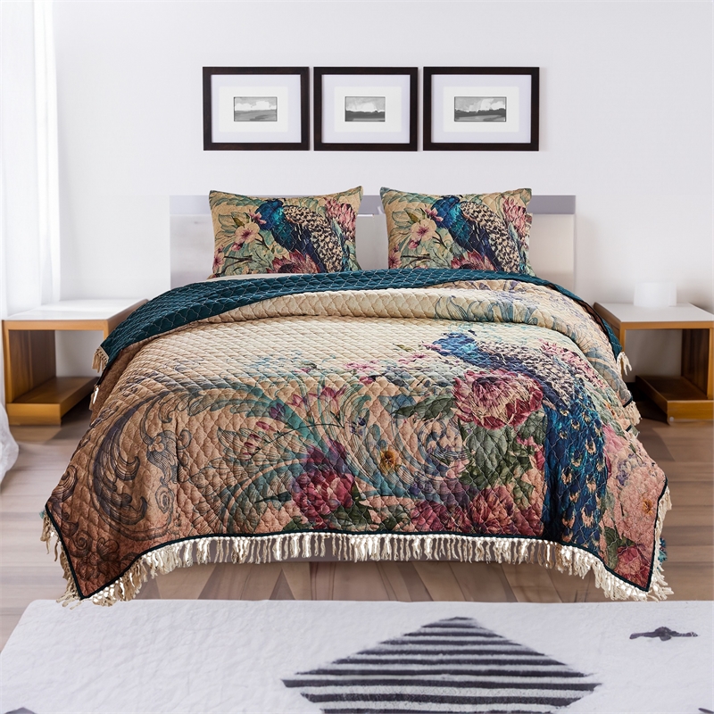 Pemberly Row 3-Piece King Quilt with Floral Crochet Trim in Multicolor