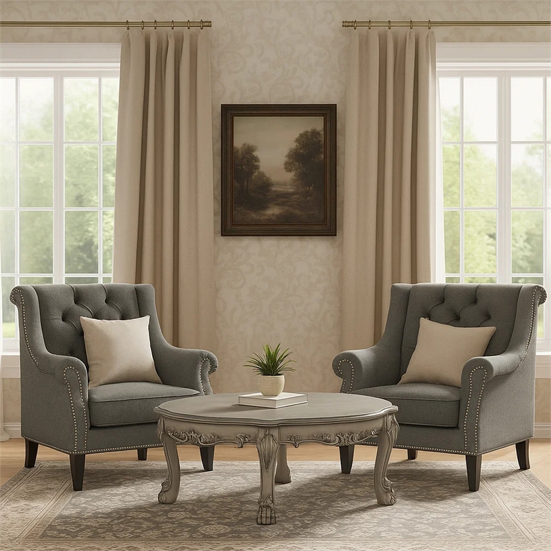 Pemberly Row Scalloped Top Coffee Table with Claw Legs in Antique Silver