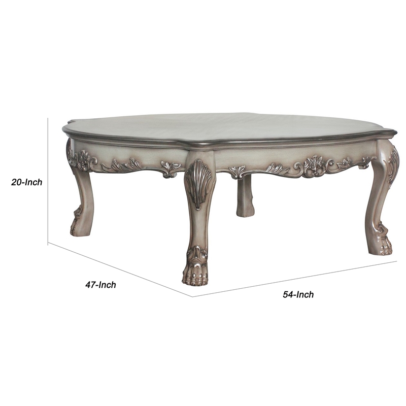Pemberly Row Scalloped Top Coffee Table with Claw Legs in Antique Silver