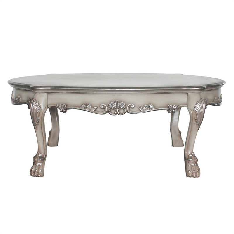 Pemberly Row Scalloped Top Coffee Table with Claw Legs in Antique Silver