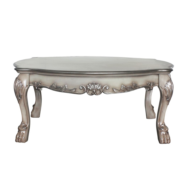 Pemberly Row Scalloped Top Coffee Table with Claw Legs in Antique Silver