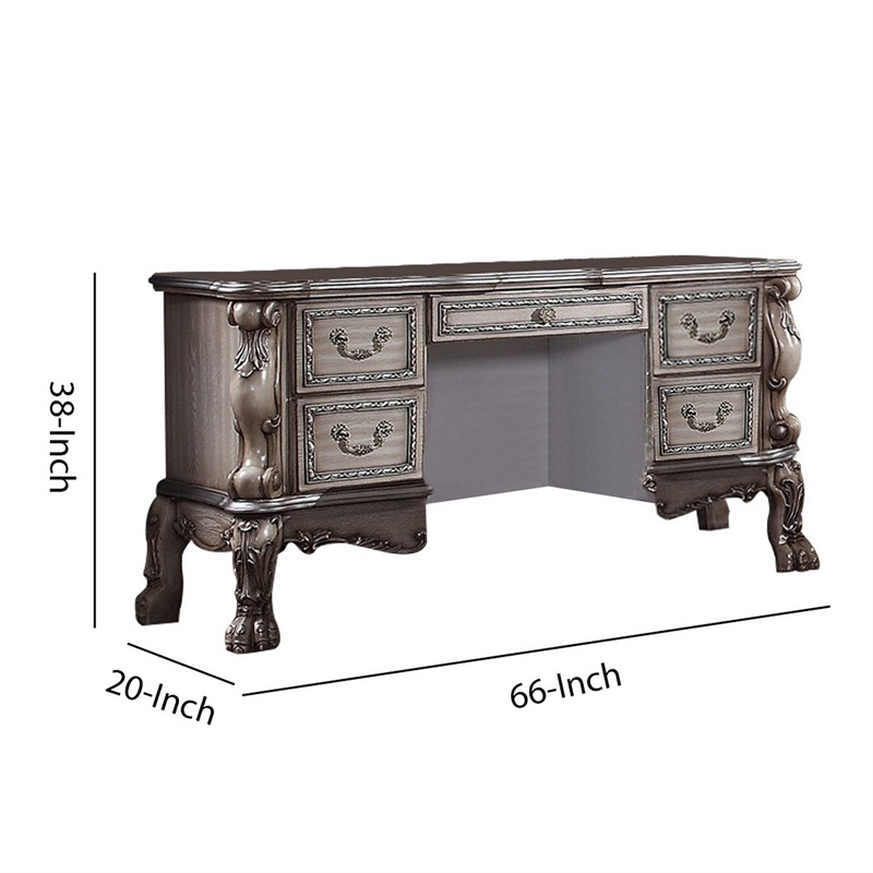 Pemberly Row 7-Drawer Nightstand with Carved Details in Antique Gray