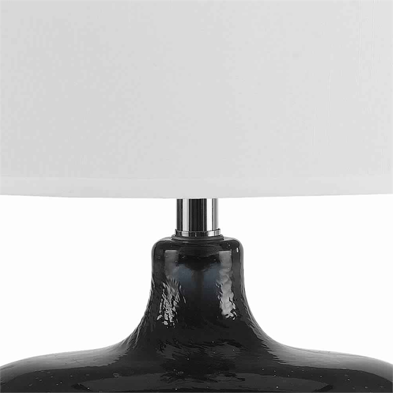 Pemberly Row Glass 150W Table Lamp with Shade and Bubble in Blue and White