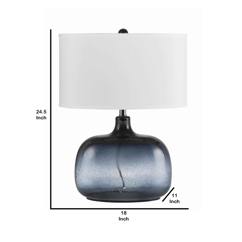 Pemberly Row Glass 150W Table Lamp with Shade and Bubble in Blue and White