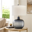 Pemberly Row Glass 150W Table Lamp with Shade and Bubble in Blue and White