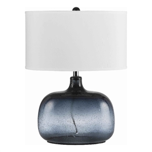 Pemberly Row Glass 150W Table Lamp with Shade and Bubble in Blue and White