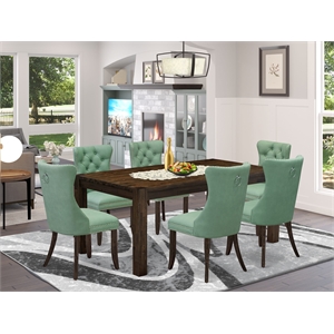Pemberly Row 7-Piece Dining Table Set Rubberwood Jacobean Finish