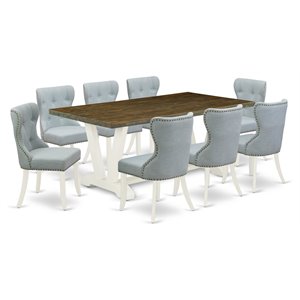 Pemberly Row 9-Piece Wood Dining Set in Distressed White and Baby Blue