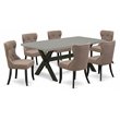 Pemberly Row 7-Piece Wood Dining Set with Linen Seats and Rectangular Table