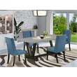Pemberly Row 5-Piece Wood Dining Set in Wire Brushed Black & Mineral Blue