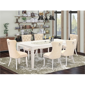 Pemberly Row 7-Piece Dining Set with Linen White Table and Beige Chairs