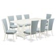 Pemberly Row 9-Piece Wood Dining Set with Fabric Seat in Linen White