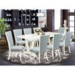 Pemberly Row 9-Piece Wood Dining Set with Fabric Seat in Linen White