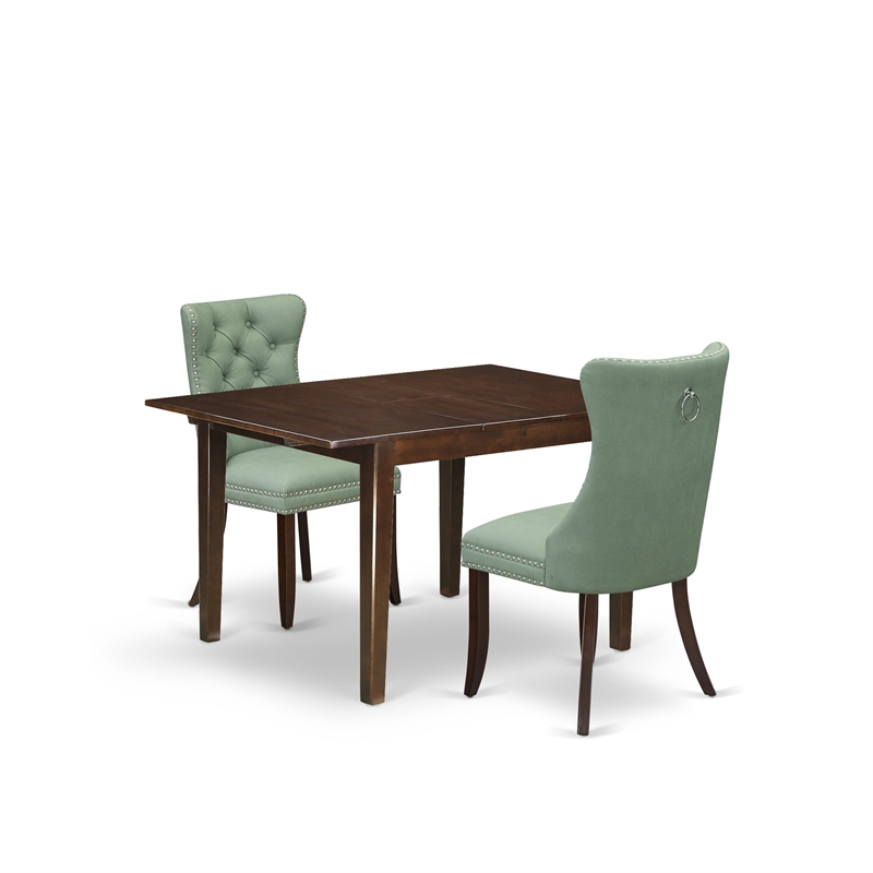 Pemberly Row 3-Piece Dining Set in Mahogany/Willow Green Faux Leather