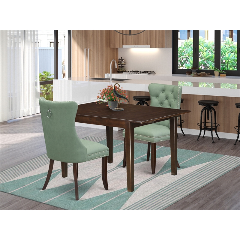 Pemberly Row 3-Piece Dining Set in Mahogany/Willow Green Faux Leather
