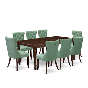 Pemberly Row 9-Piece Mahogany Dining Set with Willow Green Faux Leather