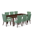 Pemberly Row 9-Piece Mahogany Dining Set with Willow Green Faux Leather