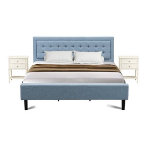 Pemberly Row 3-Piece King Platform Bedroom Set in Denim Blue Upholstery