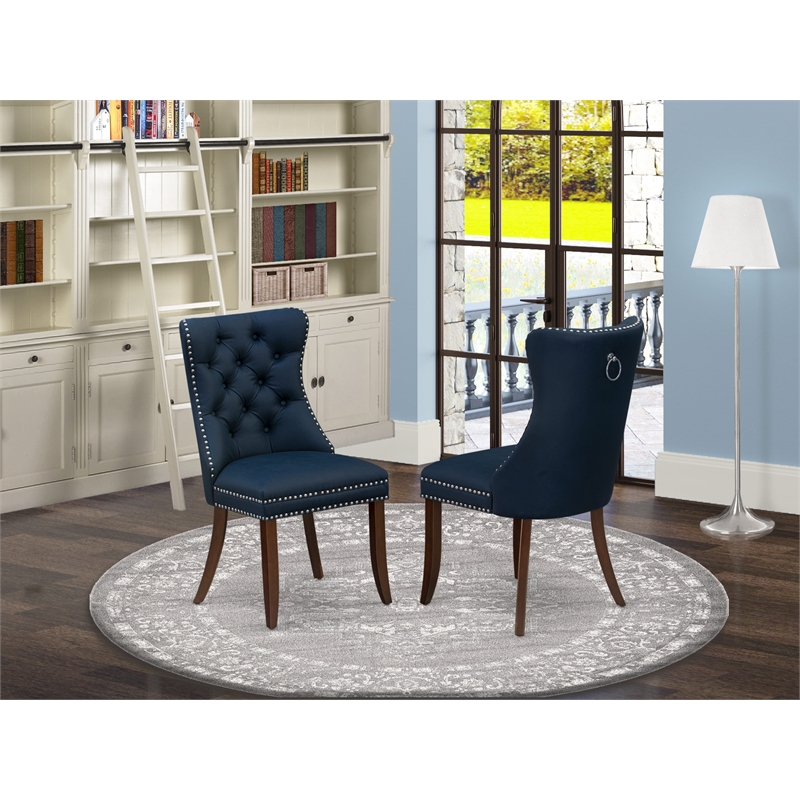 Pemberly Row Faux Leather Parson Dining Chairs in Navy Blue (Set of 2)