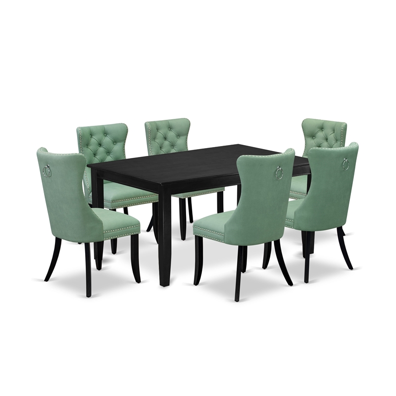 Pemberly Row 7-Piece Dining Set in Black/Willow Green Faux Leather