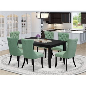 Pemberly Row 7-Piece Dining Set in Black/Willow Green Faux Leather