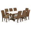 Pemberly Row V-Style 9-Piece Wood Dining Set with Brown Beige Upholstery