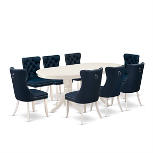 Pemberly Row 9-Piece Kitchen Table Set in Linen White and Navy Blue