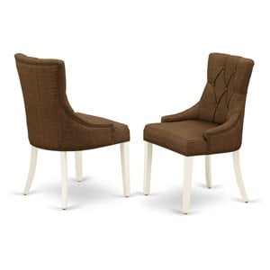 Pemberly Row 41&quot Fabric Dining Chairs in Linen White/Brown (Set of 2)