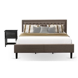 Pemberly Row 2-Piece Wood King Bedroom Set with Linen Fabric Headboard