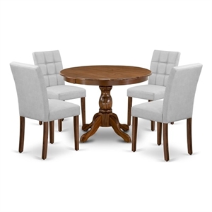 Pemberly Row 5-Piece Dining Set in Antique Walnut with Light Gray Seats