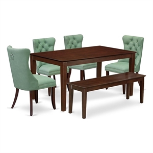 Pemberly Row 6-Piece Dining Set with Bench in Mahogany/Willow Green