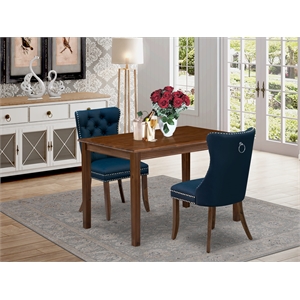 Pemberly Row 3-Piece Dining Table Set in Antique Walnut and Navy Blue