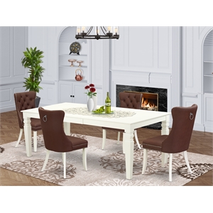 Pemberly Row 5-Piece Dining Set with Butterfly Leaf in Linen White