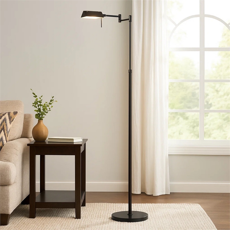 Pemberly Row 10W LED Floor Lamp with Swing Arm and Dimmer in Black