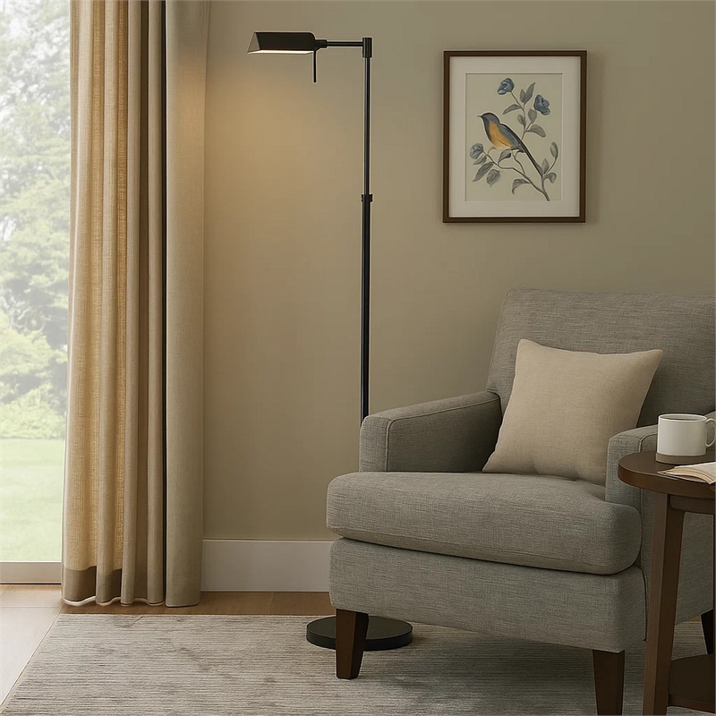 Pemberly Row 10W LED Floor Lamp with Swing Arm and Dimmer in Black