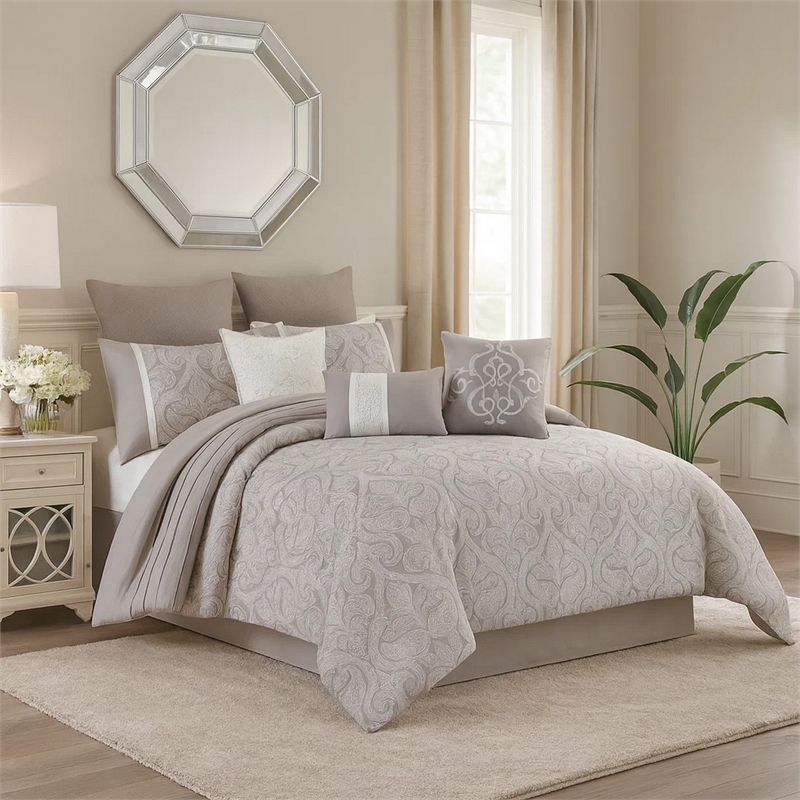 Pemberly Row 10-Piece King Comforter Set with Medallion Prints in White