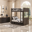 Pemberly Row Twin Over Twin Bunk Bed with 3 Drawers and Guardrails in Gray