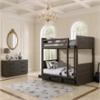 Pemberly Row Twin Over Twin Bunk Bed with 3 Drawers and Guardrails in Gray