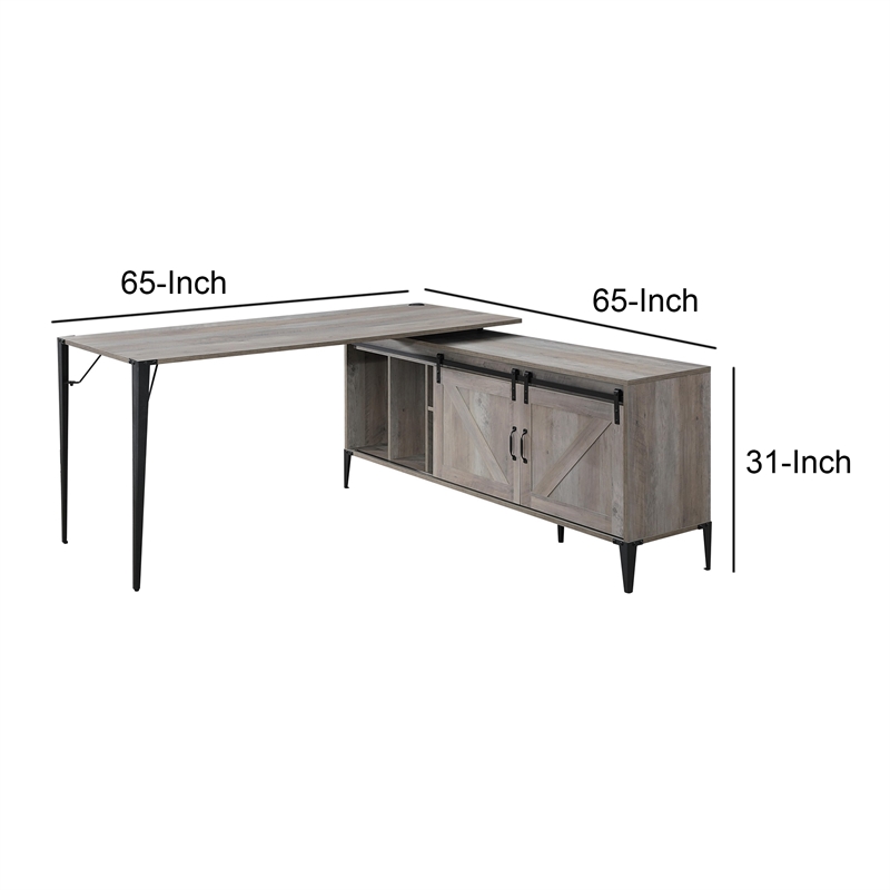 Pemberly Row L-Shaped Writing Desk with 2 Doors and 6 Compartments in Gray