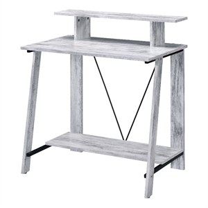 Pemberly Row Writing Desk with V-Shaped Metal Frame and 3 Drawers in White