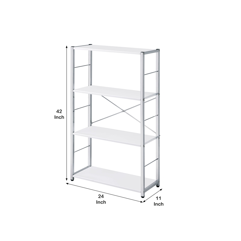 Pemberly Row Bookshelf with X-Shaped Bar and Frame in Chrome and White