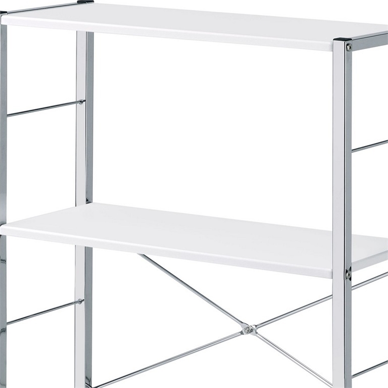 Pemberly Row Bookshelf with X-Shaped Bar and Frame in Chrome and White