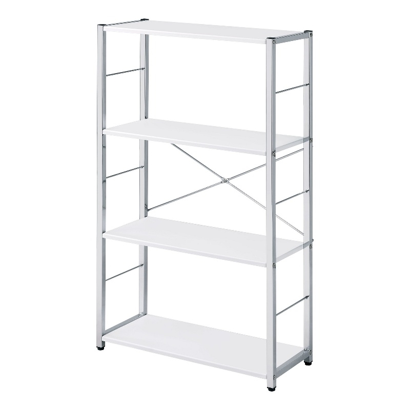 Pemberly Row Bookshelf with X-Shaped Bar and Frame in Chrome and White