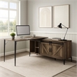 Pemberly Row L-Shaped Desk with 2 Doors and 6 Compartments in Brown