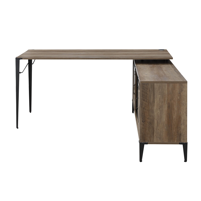 Pemberly Row L-Shaped Desk with 2 Doors and 6 Compartments in Brown